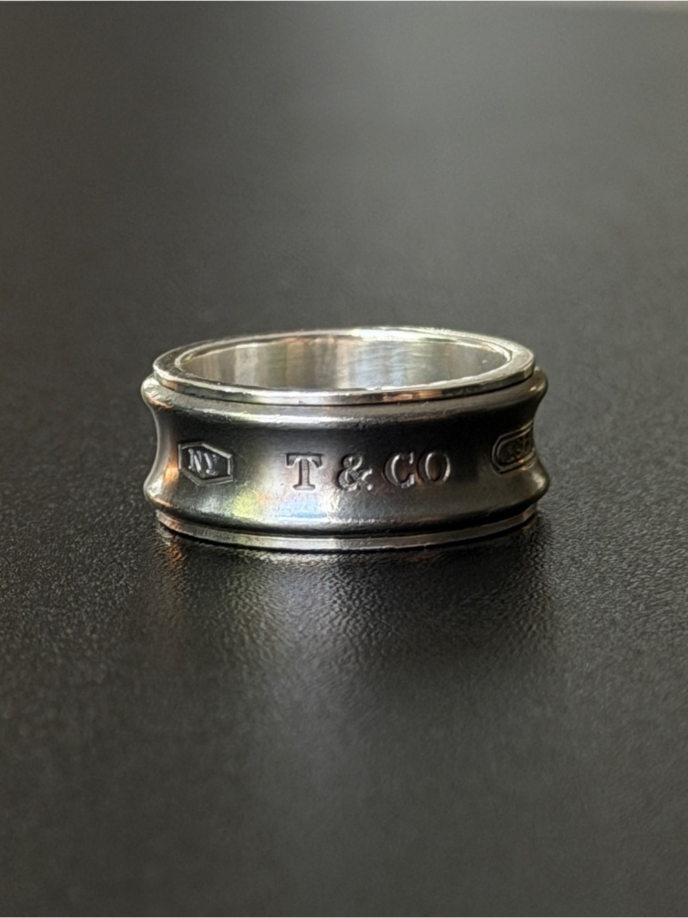 Tiffany & Co Galaxy Grey Titanium & Sterling Silver 1837 Unisex Concave Ring